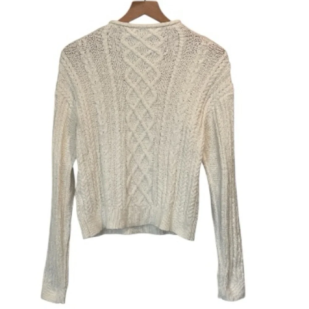 J. Crew Women's Cream/White Cable Knit Sweater, Mock Neck, Long Sleeve, Size XS